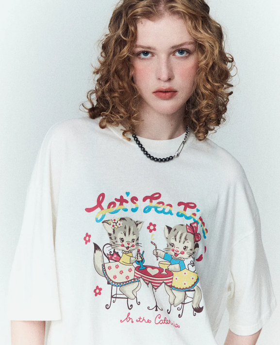 CPGN STUDIO / Cat pattern short T-shirt / white   JUL25