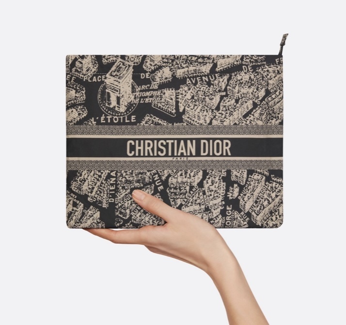 Dior Technical Fabric with Plan de Paris Motif Travel Zipped Pouch Black