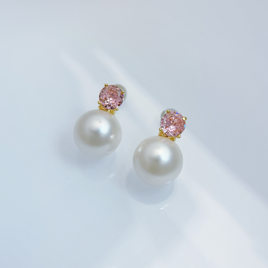 蜜糖粉珍珠耳環