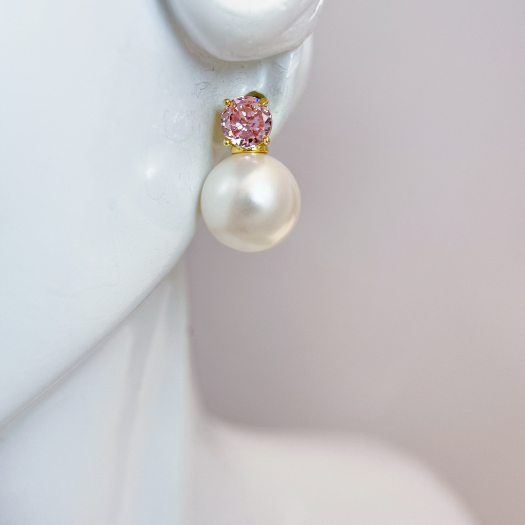 蜜糖粉珍珠耳環