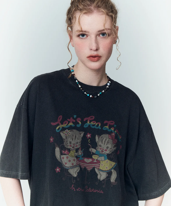 CPGN STUDIO / Cat pattern short T-shirt / black    JUL25