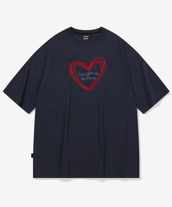 CPGN STUDIO / Love heart embroidered short sleeve T-shirt / Dark blue   JUL25