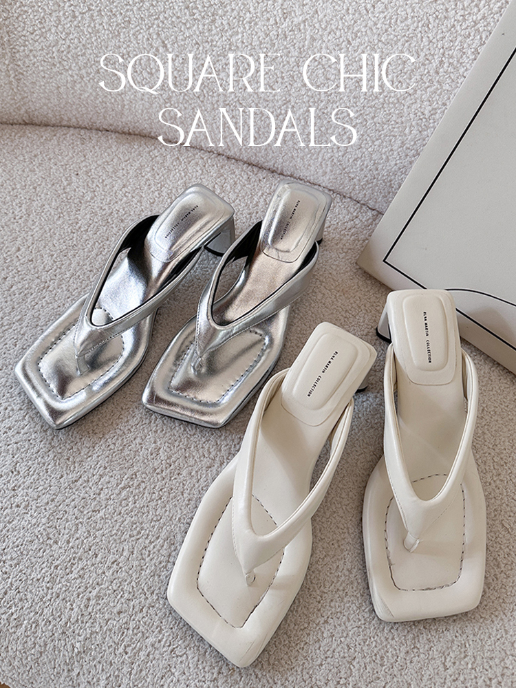 時尚方頭・微跟夾腳涼鞋~超級軟 (三色)