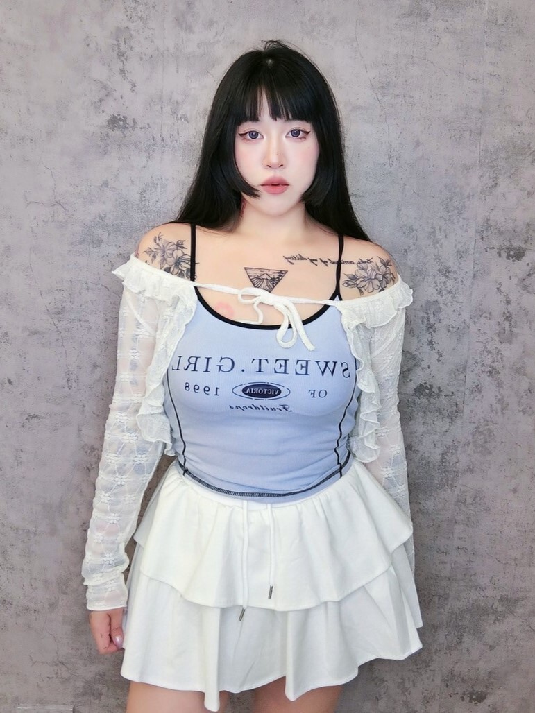 外車線滾邊美式帶杯小可愛