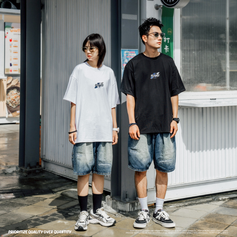 補釘畫家寬鬆牛仔短褲