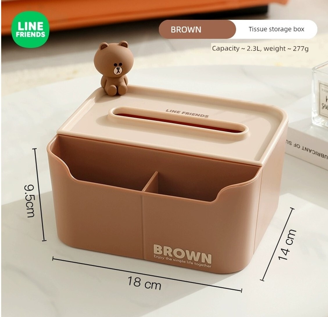 LINE FRIENDS| 桌面收納紙巾盒 |Brown