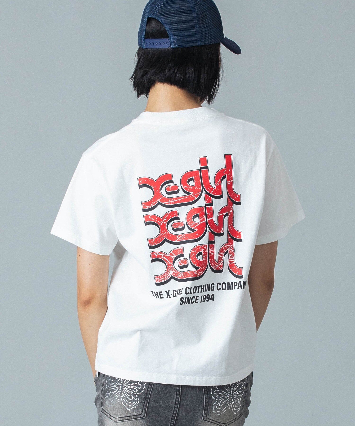 X-girl DRIPPING PAINT LOGO S/S TEE