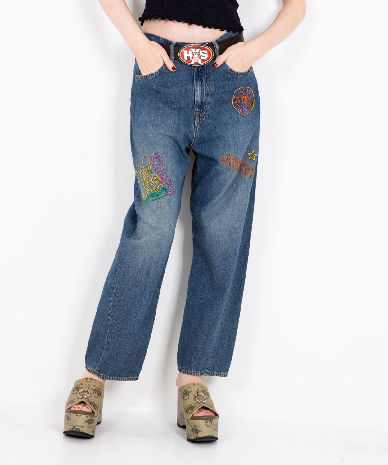 HYSTERIC GLAMOUR   - Hand-stitched embroidered tapered denim pants