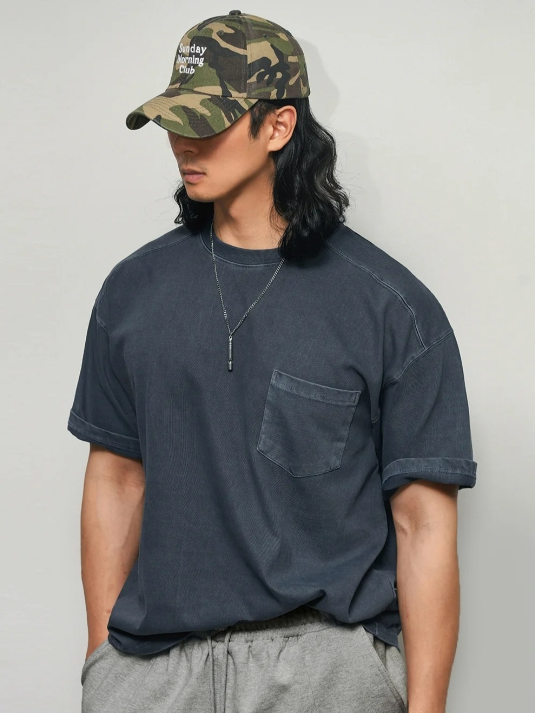 顏料剪裁口袋短袖T卹