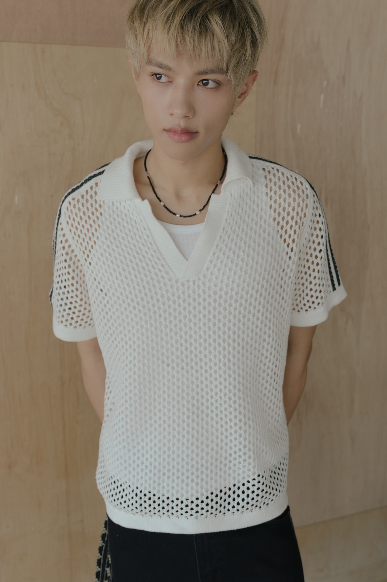 3-Stripe Mesh Collar T-shirt #上衣