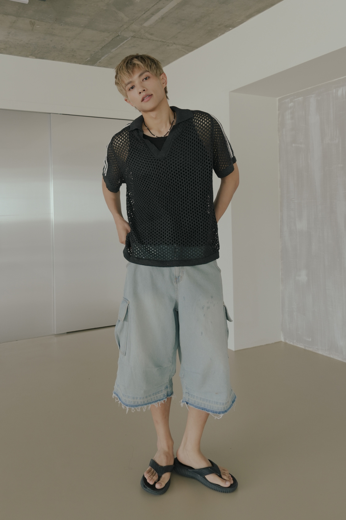 3-Stripe Mesh Collar T-shirt #上衣