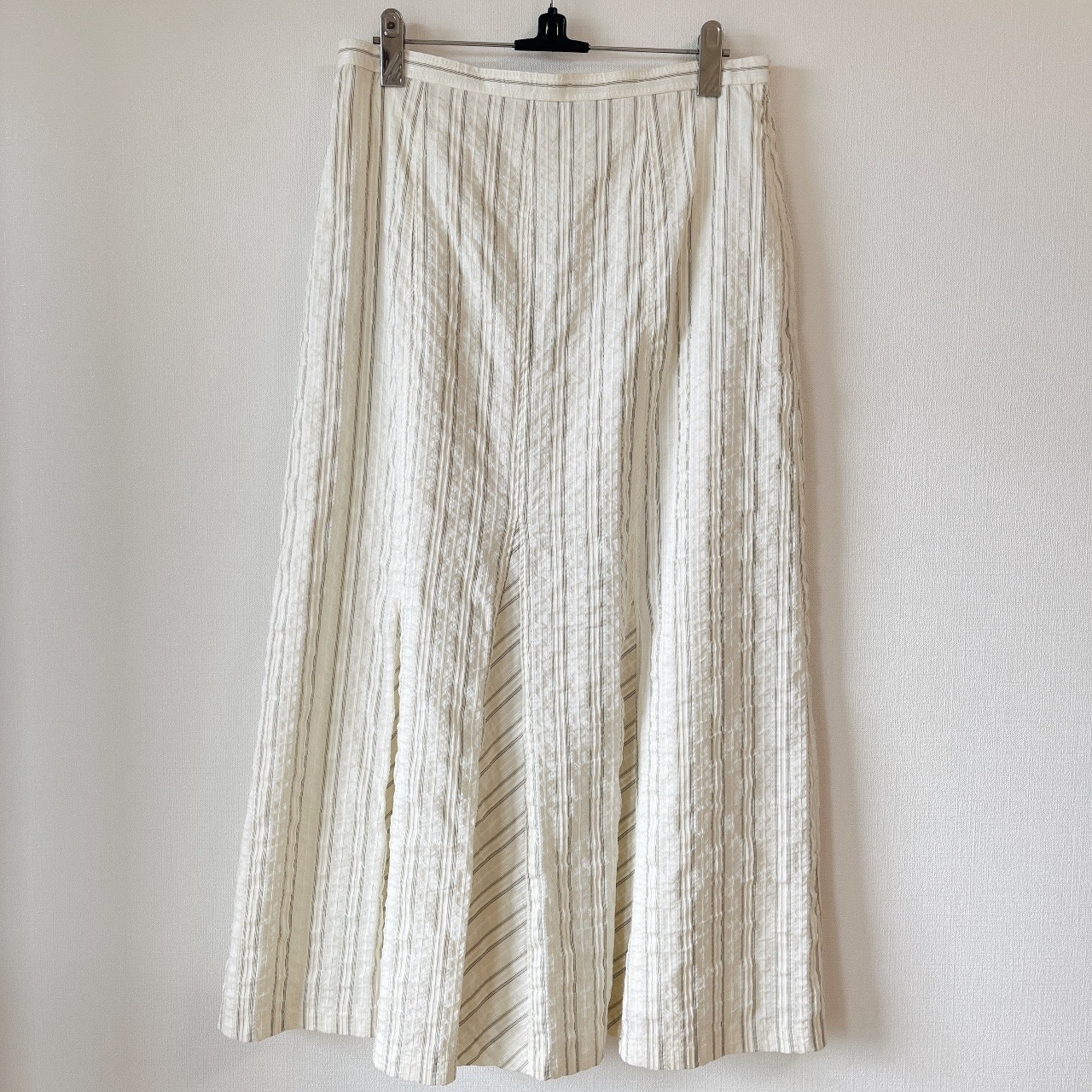 白色綿質條紋古著半身裙