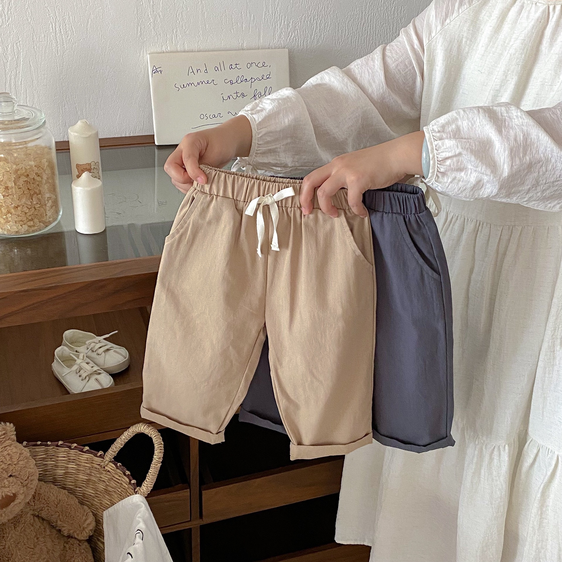 兩色休閒直筒褲