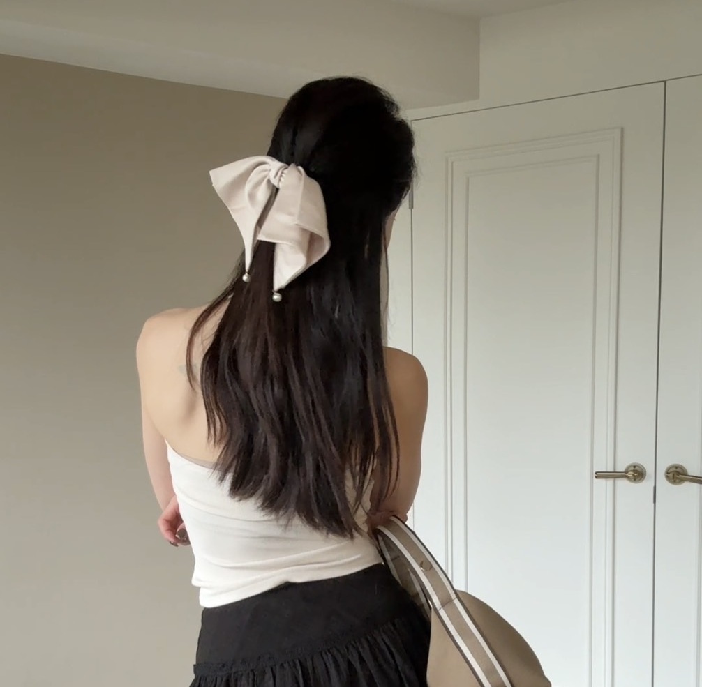 珍珠緞面蝴蝶結髮夾