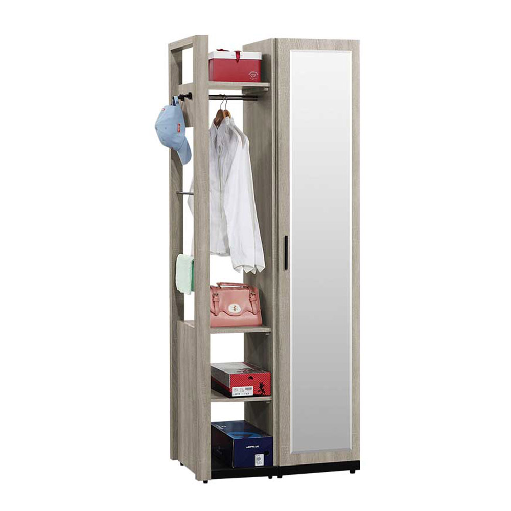 倫科2.3尺鏡門高鞋櫃/玄關收納櫃/隔間置物櫃/開放式式二格吊衣櫃