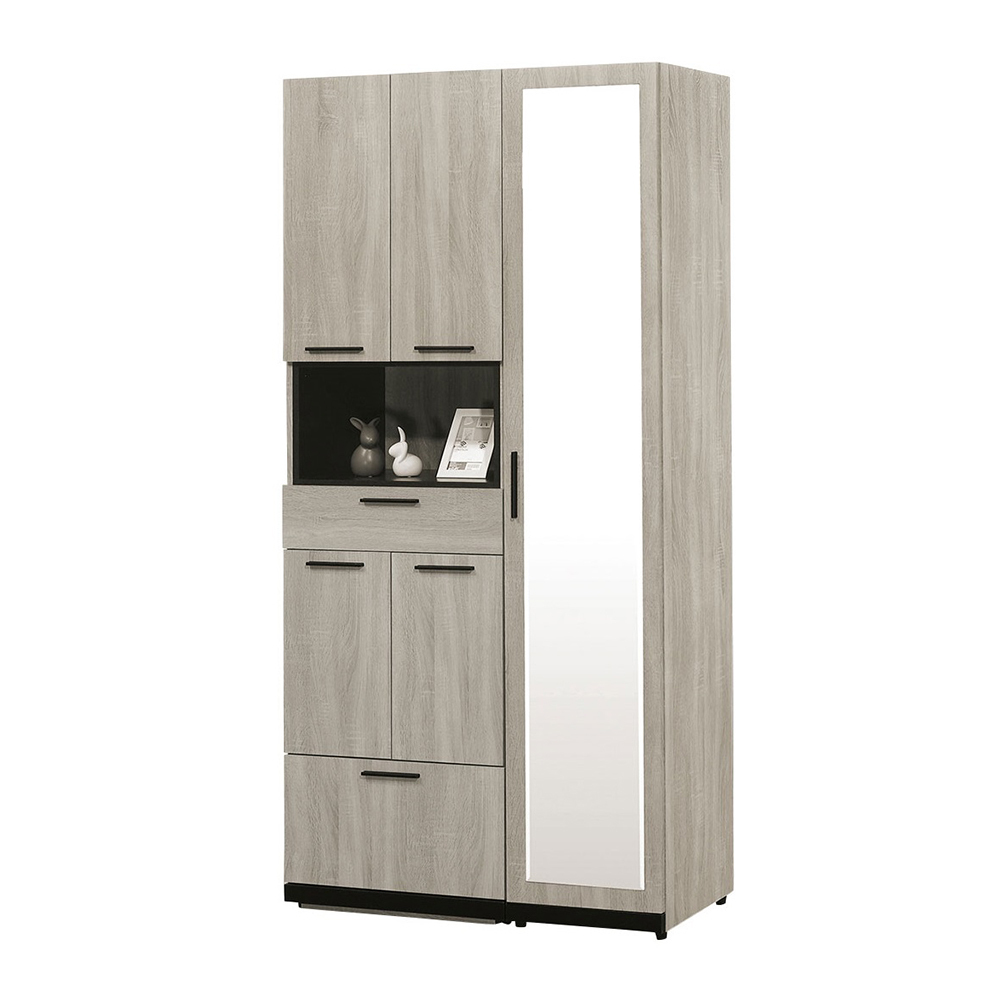 倫科3.3尺五門單抽高鞋櫃/鏡門鞋櫃/玄關收納櫃/隔間置物櫃-附收納穿鞋椅