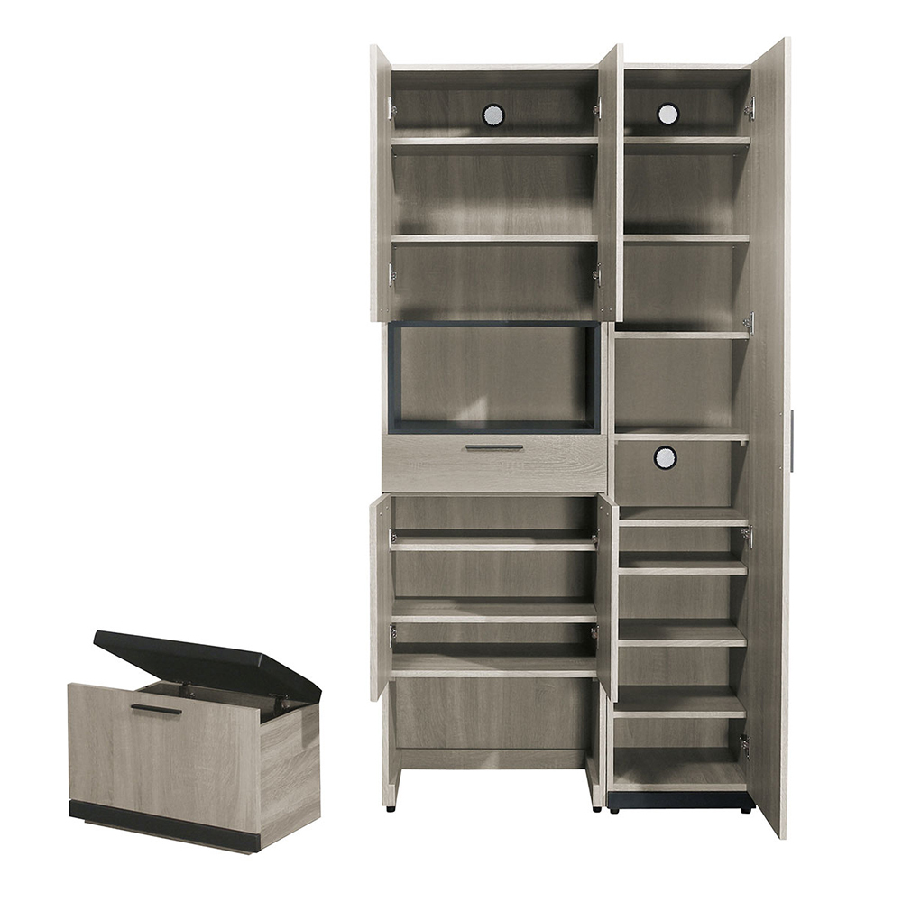 倫科3.3尺五門單抽高鞋櫃/鏡門鞋櫃/玄關收納櫃/隔間置物櫃-附收納穿鞋椅