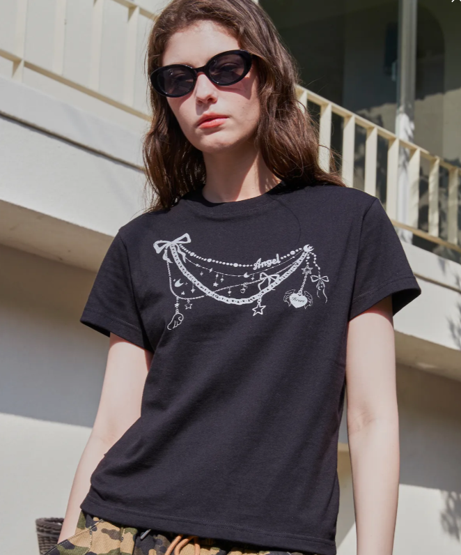 CPGN STUDIO / Angel Brooch Cropped Short T-shirt / Black   JUL25