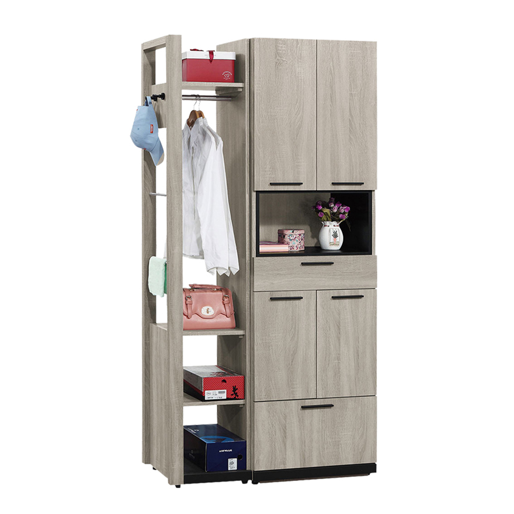 倫科3.3尺四門單抽高鞋櫃/玄關收納櫃/隔間置物櫃/開放式吊衣櫃-附收納穿鞋椅