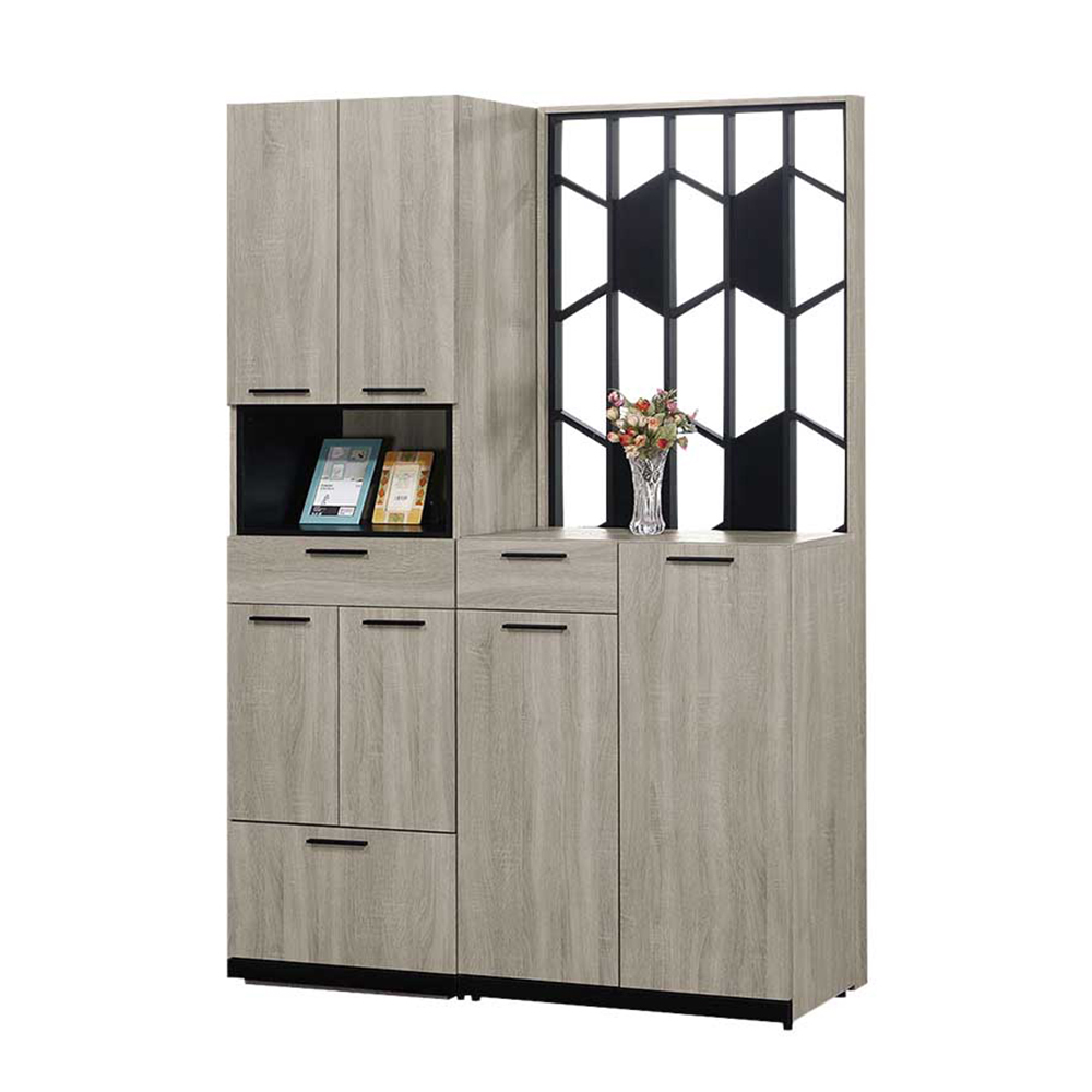 倫科4.7尺六門二抽屏風高鞋櫃/玄關收納櫃/隔間置物櫃-附收納穿鞋椅