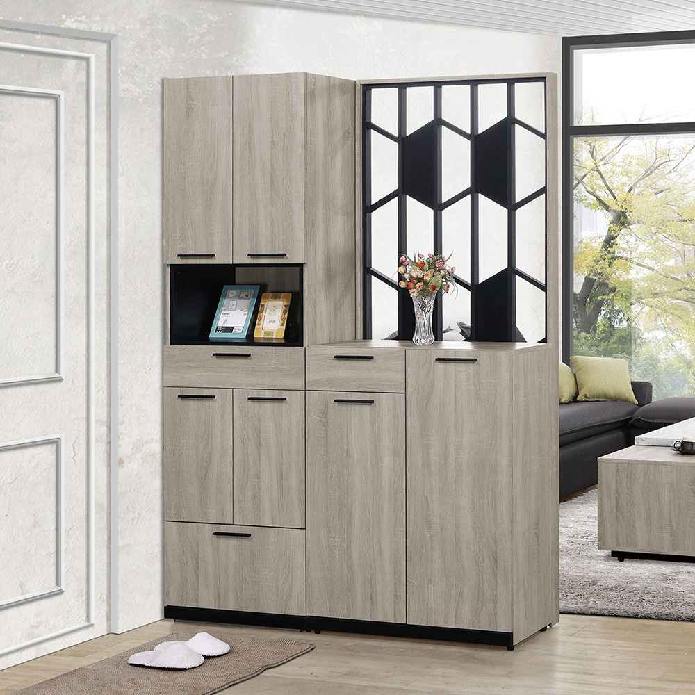 倫科4.7尺六門二抽屏風高鞋櫃/玄關收納櫃/隔間置物櫃-附收納穿鞋椅