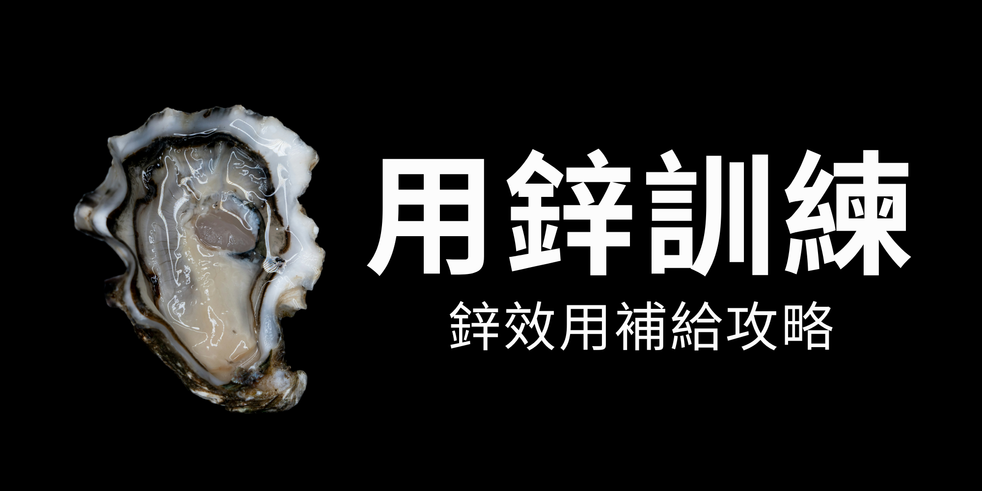 一顆肥美多汁的大牡蠣，旁邊搭配文字:用鋅訓練 鋅效用補給攻略