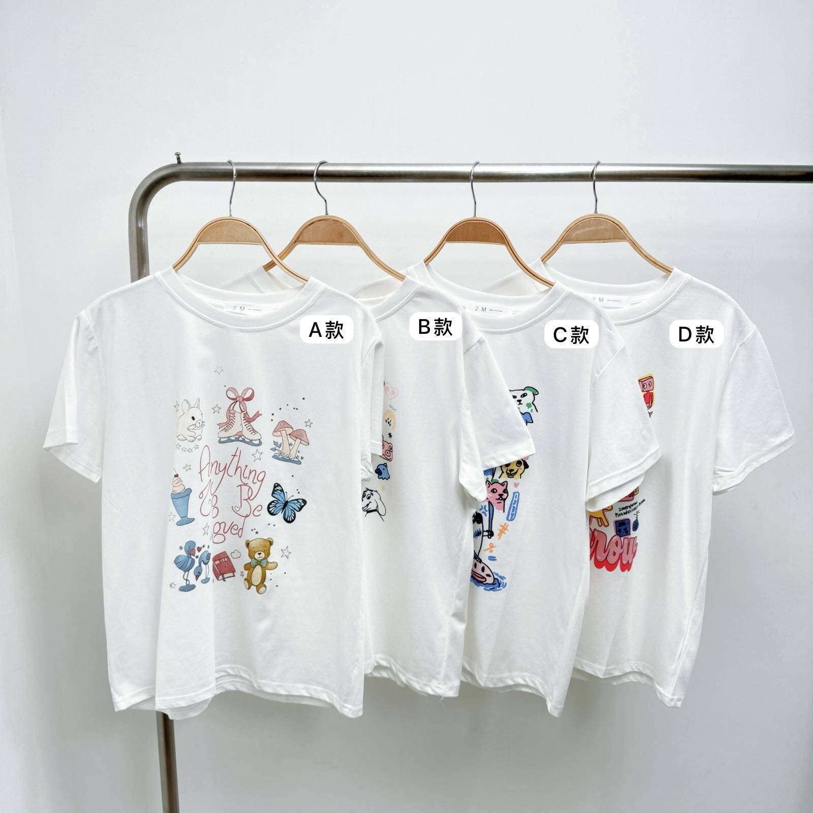 塗鴉/卡通白色薄棉TEE (E61-E64)