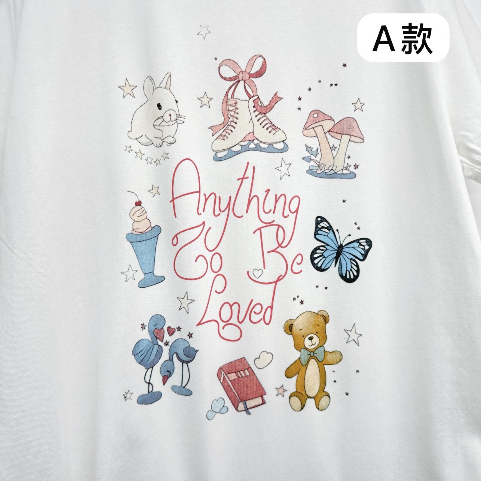 塗鴉/卡通白色薄棉TEE (E61-E64)