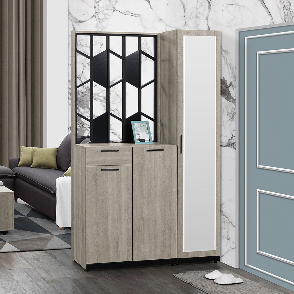 倫科4尺三門單抽屏風高鞋櫃/鏡門鞋櫃/玄關收納櫃/隔間置物櫃