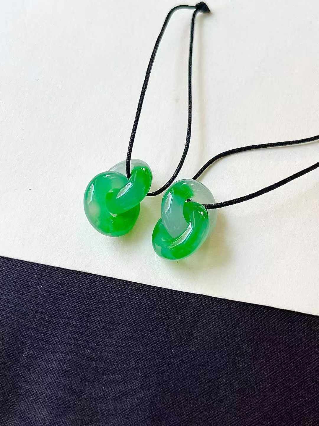 翡翠陽綠環環相扣一對,天然翡翠A玉, 緬甸玉, Jade, Jadeite