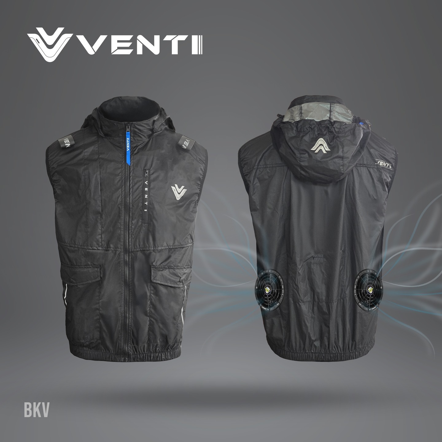 風神｜空調服｜12V｜無袖背心 空調工作服 可拆式帽子｜VENTI TECH｜SA2-BKV 耀石黑｜風神科技