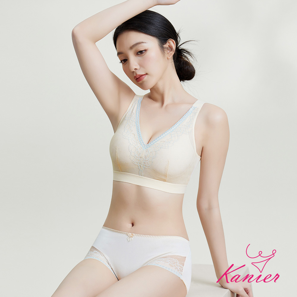 【Kanier卡妮兒】森之呼吸舒棉 深Ｖ曲線 無鋼圈內衣成套組【2870 黑色 / 藍色 / 膚色－Ｍ / L / XL / Q(2XL) / EQ(3XL)】