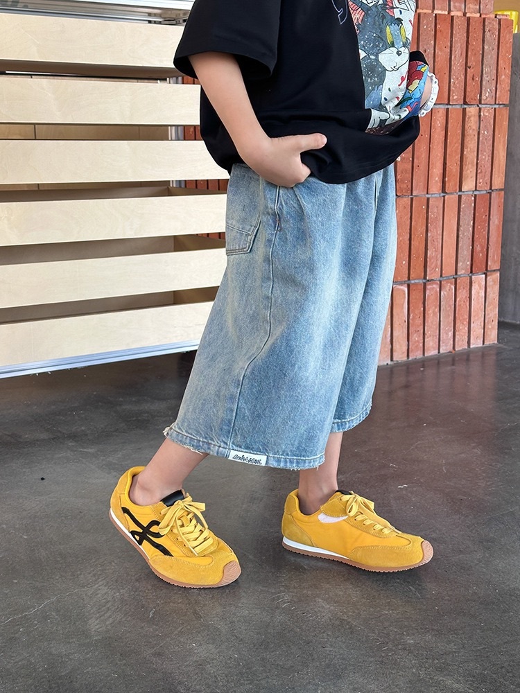 毛邊寬鬆布標五分褲