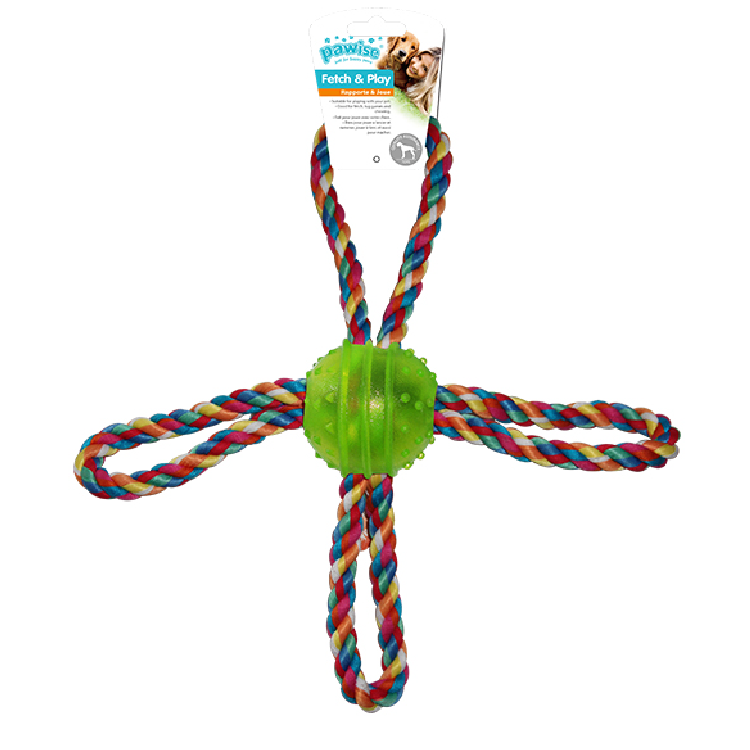 Pawise|TPR Ball 連十字型彩繩狗玩具-綠色(NO.14547-1)