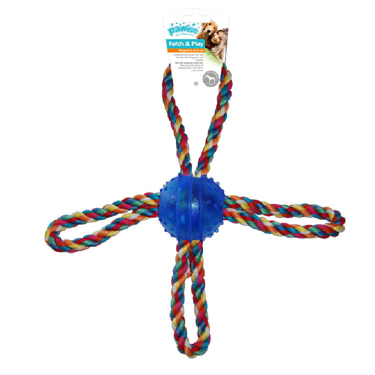 Pawise|TPR Ball 連十字型彩繩狗玩具-藍色(NO.14547-2)