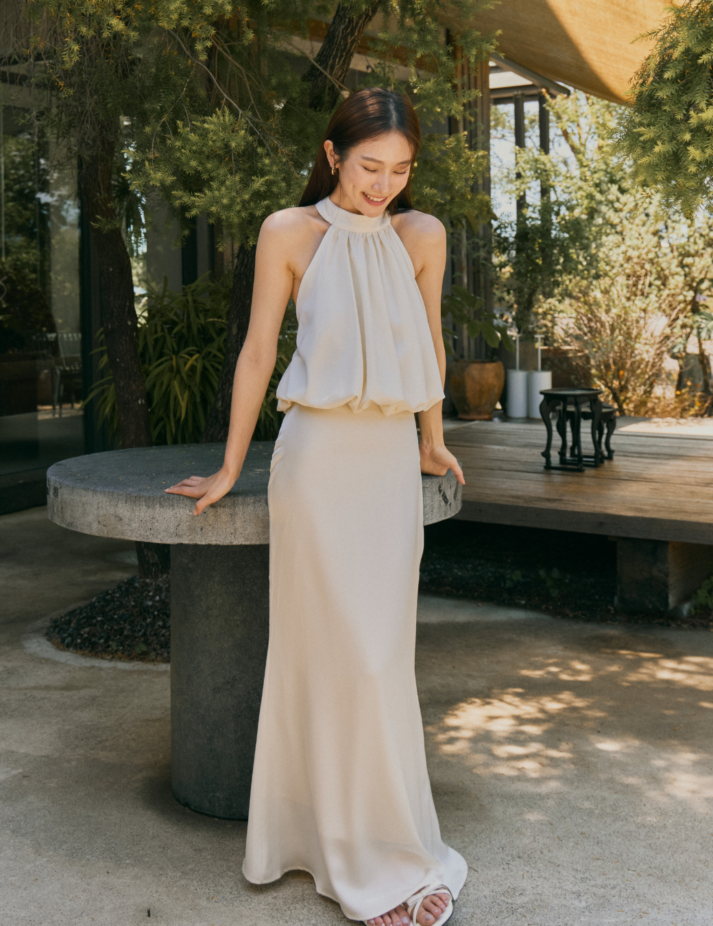 光澤緞面魚尾長裙（淺杏色/6尺寸）