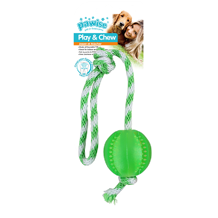 Pawise|橡膠球連繩狗玩具-綠色 (NO.14558-2)