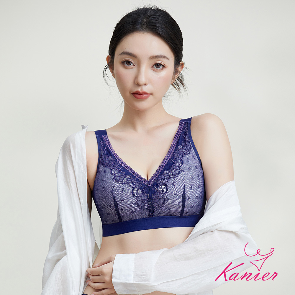 【Kanier卡妮兒】森之呼吸舒棉 深Ｖ曲線 無鋼圈內衣【2870 藍色－Ｍ / L / XL / Q(2XL) / EQ(3XL)】