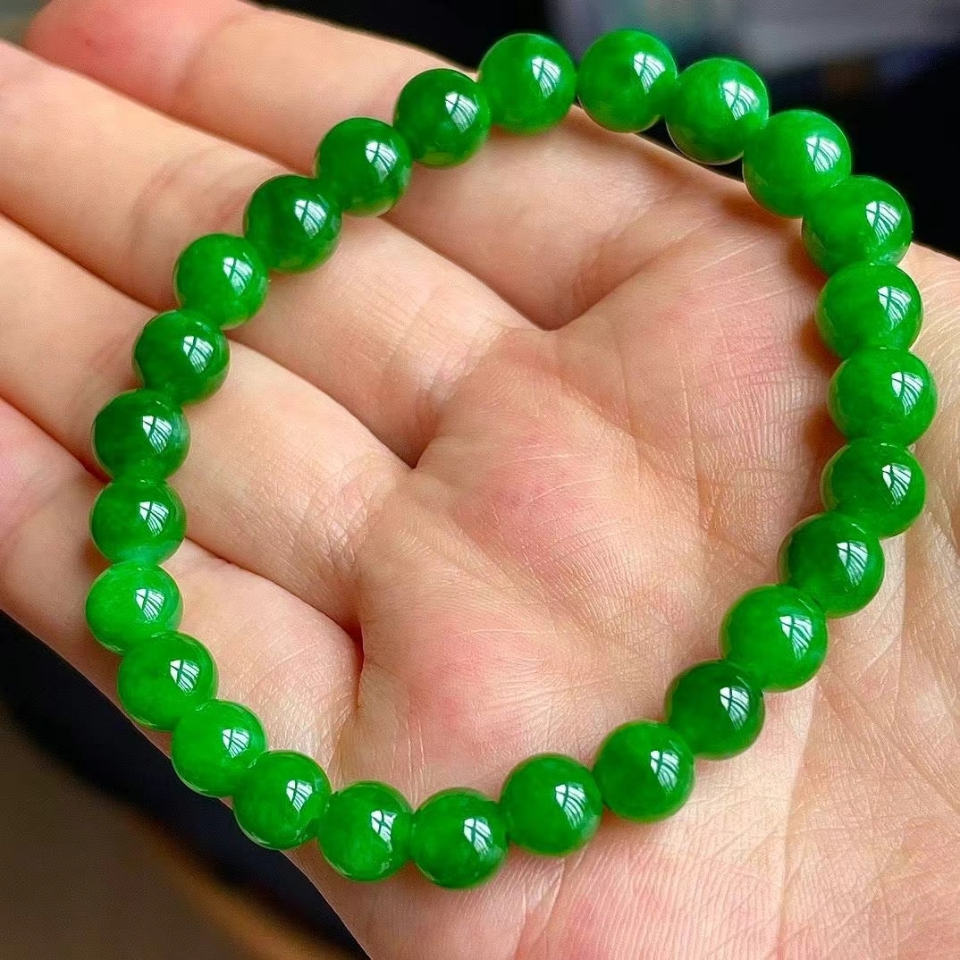 76553 翡翠冰辣綠手串 (6.3-7.9mm直徑)