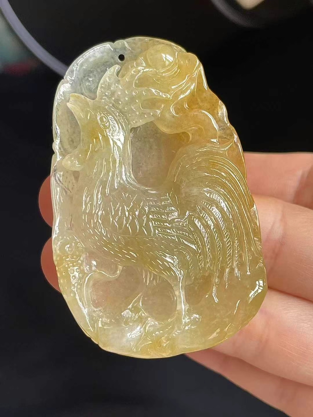 76555 翡翠冰陽黃公雞吊墜