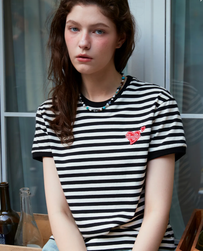 CPGN STUDIO / Muffin Heart Stripe CROP Lingery / Black   JUL25