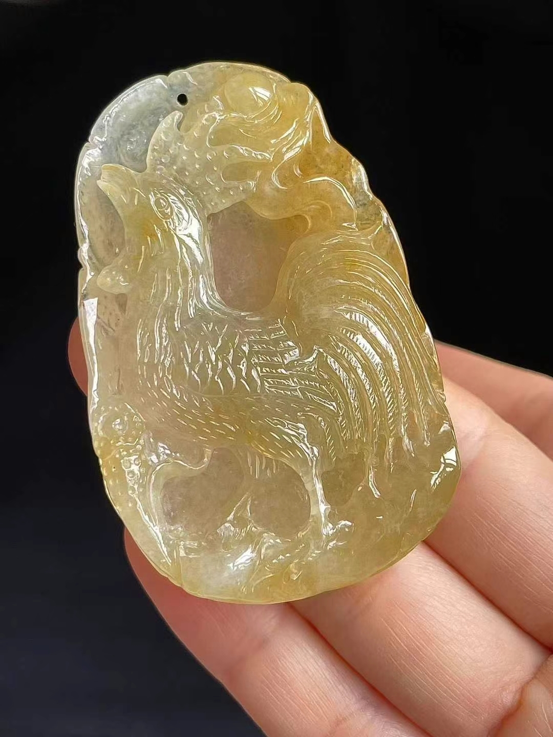 翡翠冰陽黃公雞吊墜,天然翡翠A玉, 緬甸玉, Jade, Jadeite