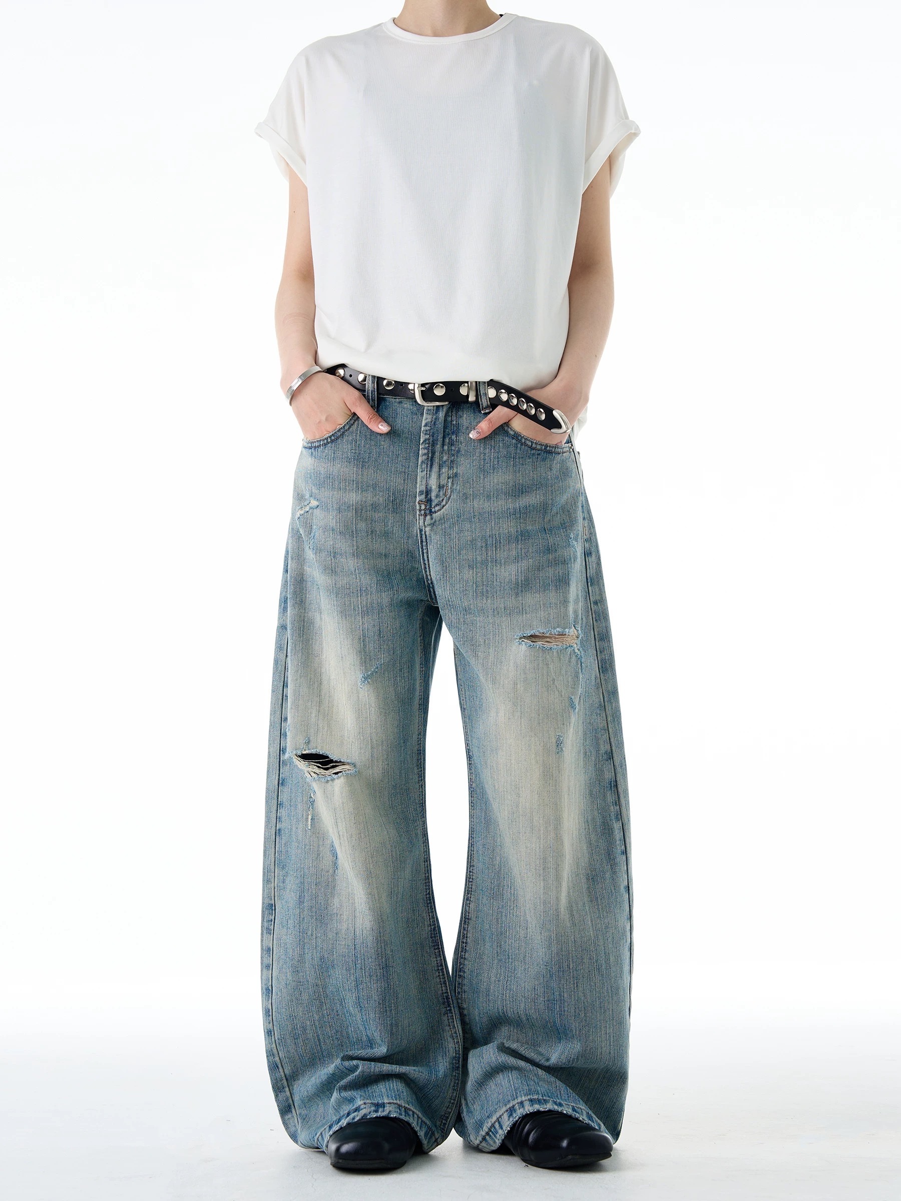 - SIMPLEACTION - 美式復古竹節紋彎刀牛仔褲