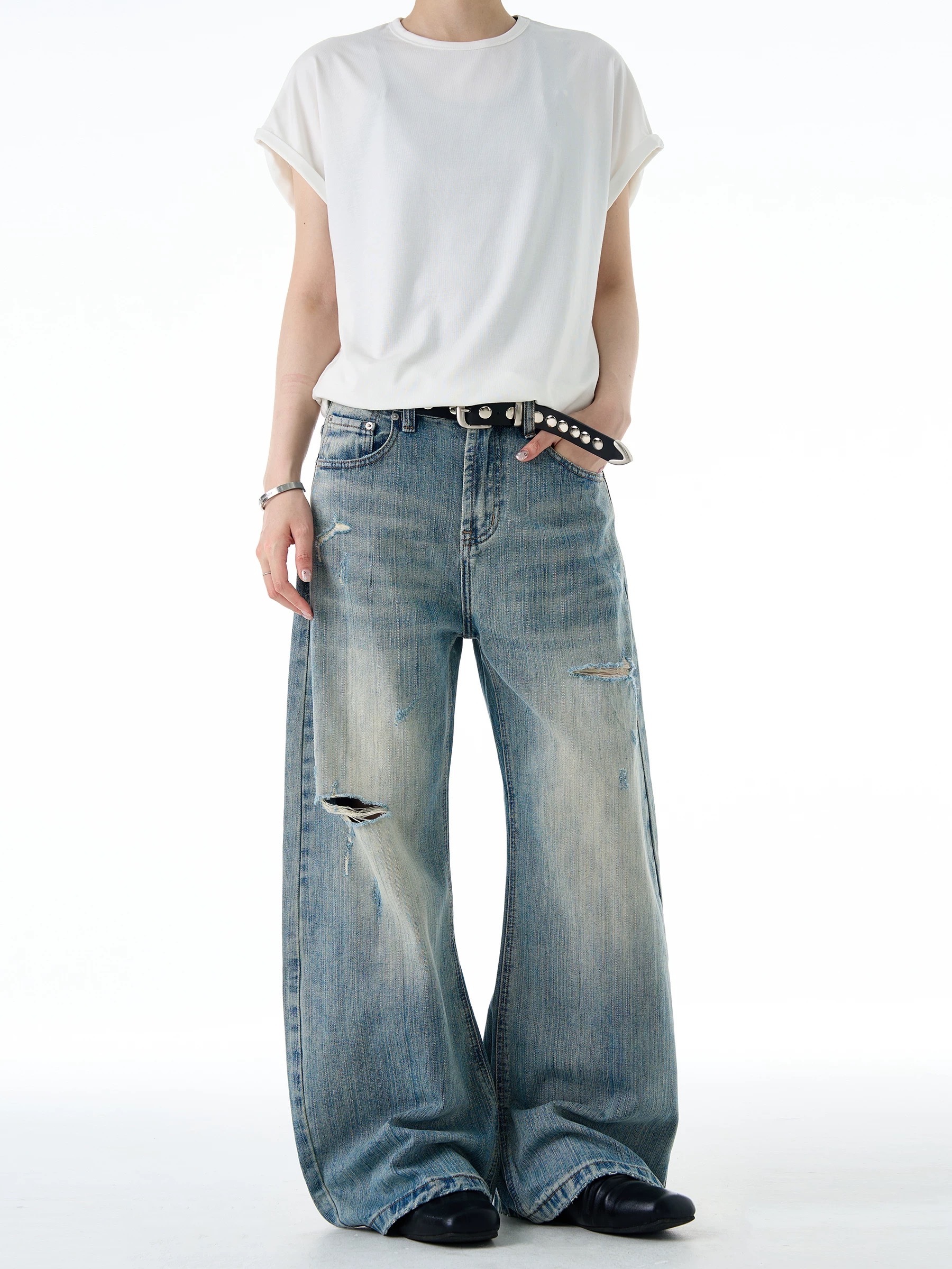 - SIMPLEACTION - 美式復古竹節紋彎刀牛仔褲