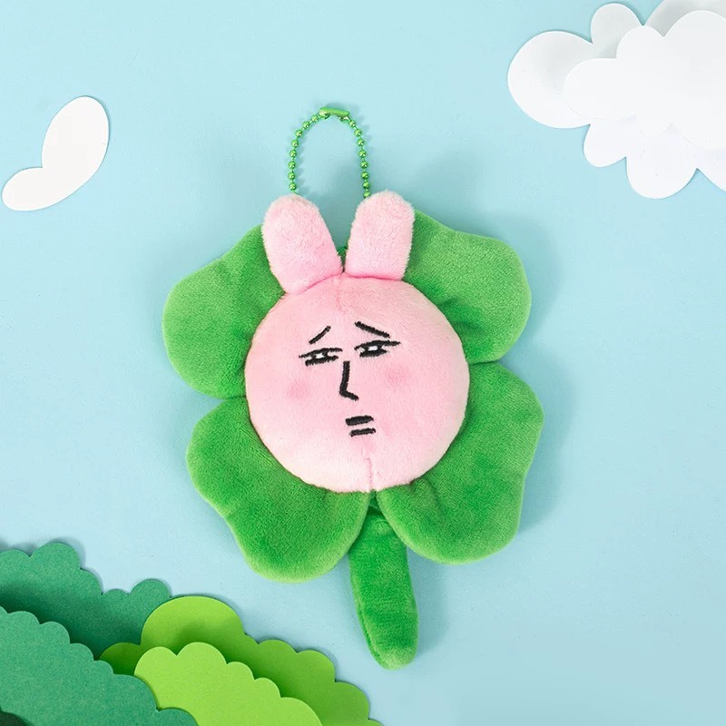 粉紅兔子幸運草鏡子吊飾