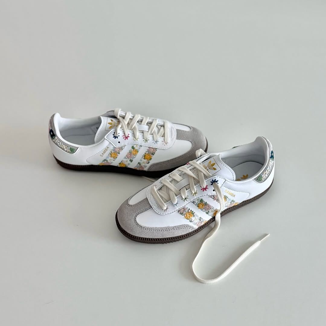 JUICE X ADIDAS SAMBA OG 刺繡花卉 花花 碎花 金標 白色 焦糖底 女鞋 HQ5155 / 預購