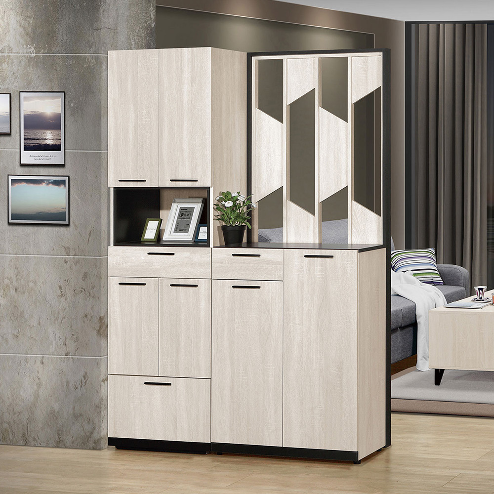 曼珊4.7尺六門二抽屏風高鞋櫃/玄關收納櫃/隔間置物櫃-附收納穿鞋椅