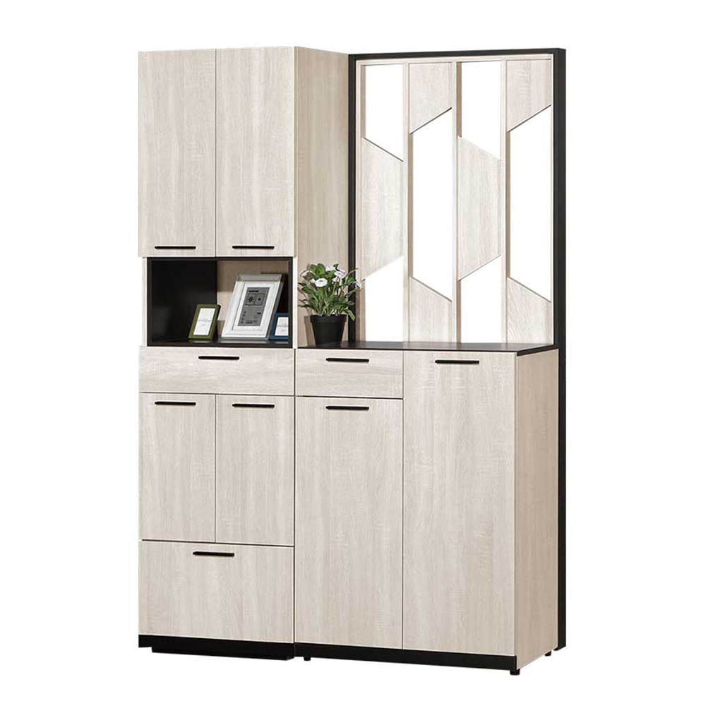 曼珊4.7尺六門二抽屏風高鞋櫃/玄關收納櫃/隔間置物櫃-附收納穿鞋椅