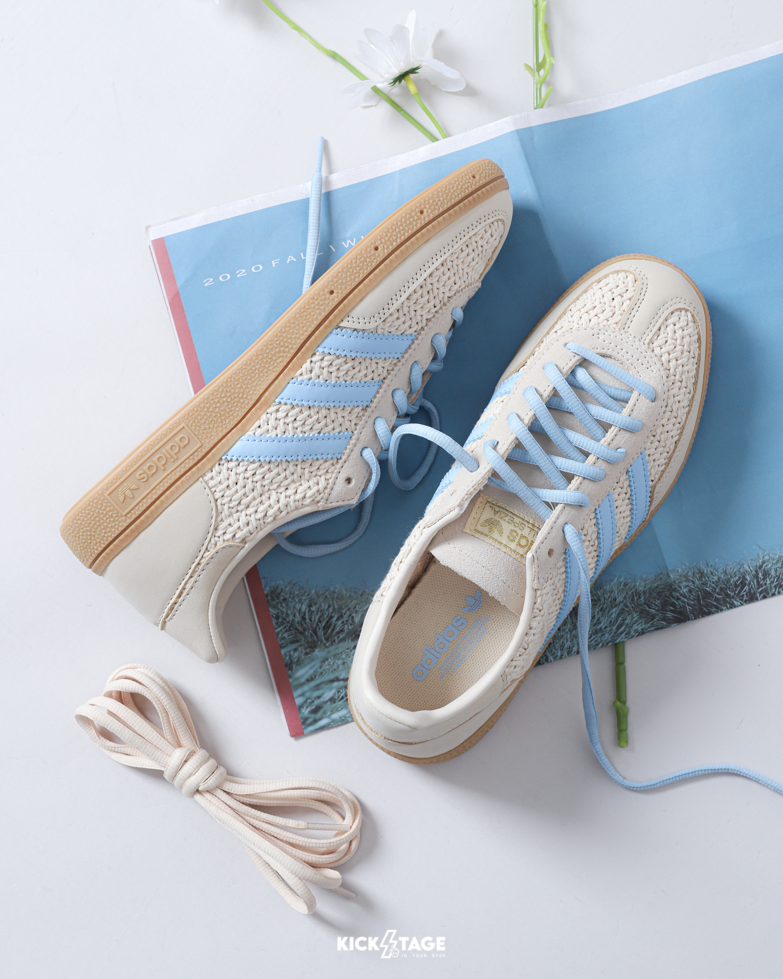 女鞋 ADIDAS HANDBALL SPEZIAL W 草編藍 麂皮 編織 復古 焦底 德訓鞋 休閒鞋【JQ8410】