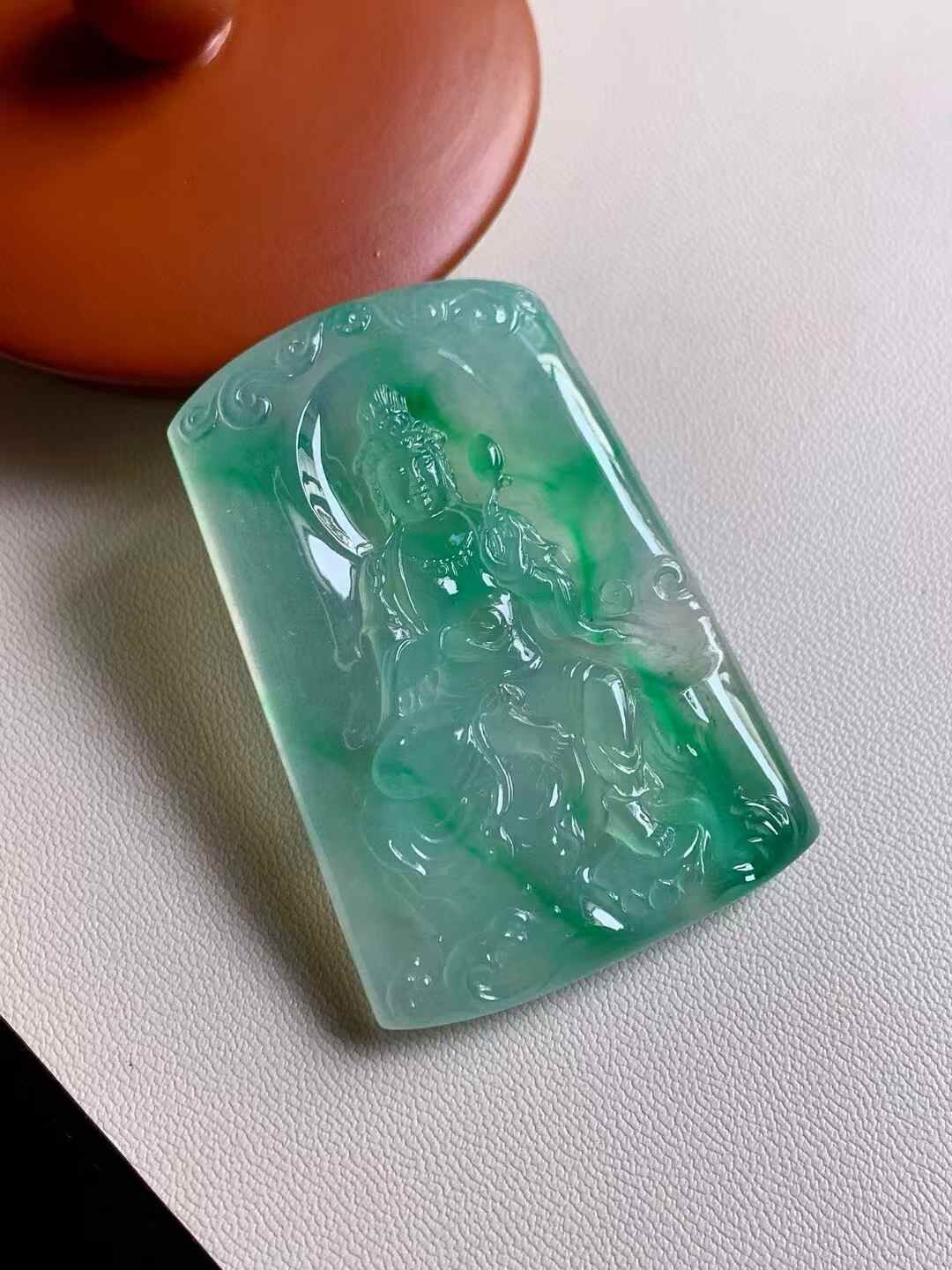 翡翠高冰陽綠觀音牌,天然翡翠A玉, 緬甸玉, Jade, Jadeite